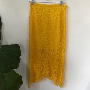Yellow lace Sandro midi skirt